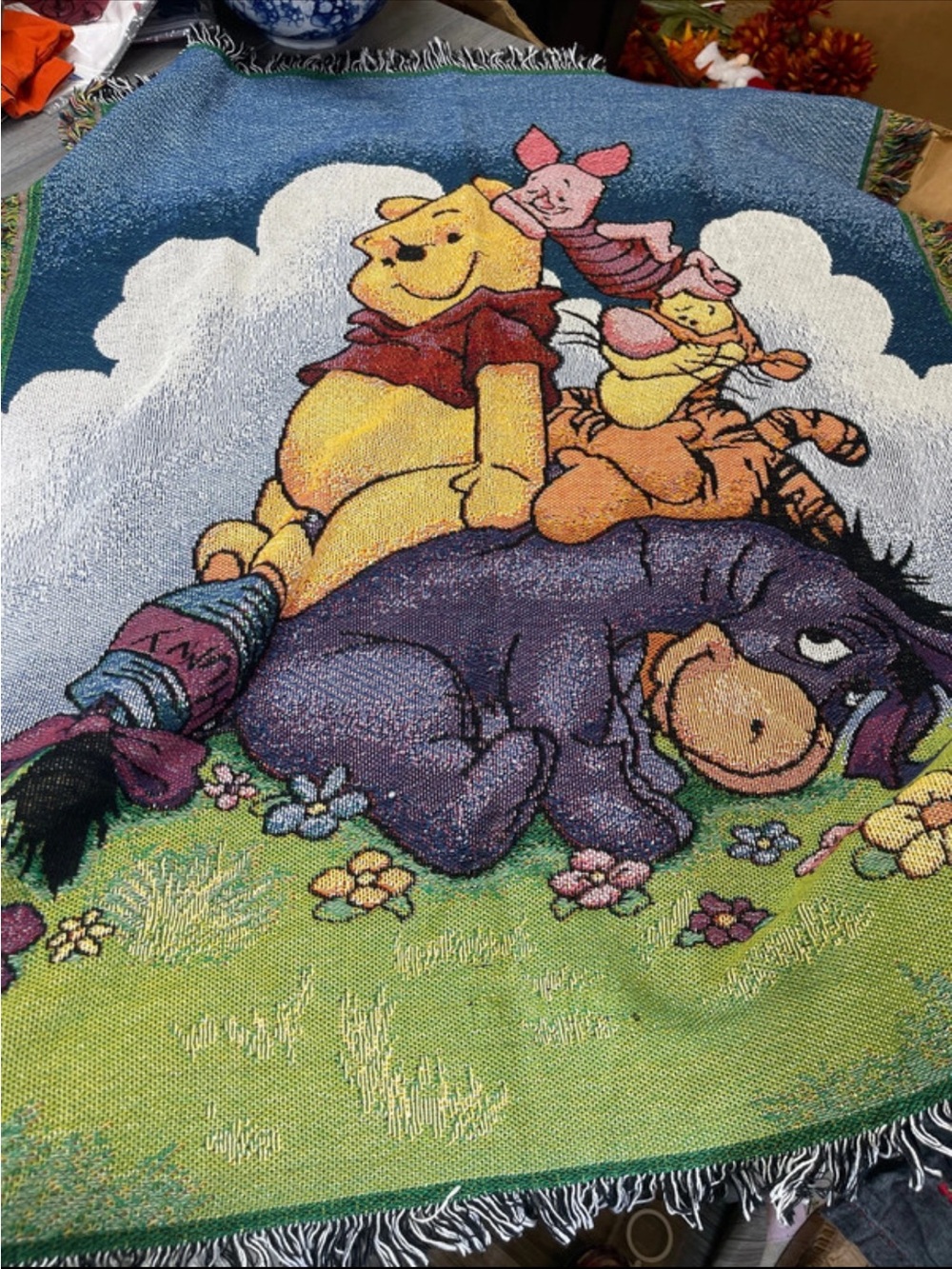 Vintage Winnie the Pooh Tapestry Throw Blanket - Multi-Color